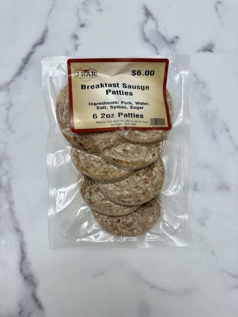 A bag of breakfast sausage patties on top of a counter.